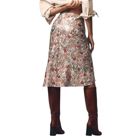 NWTs Anthropologie WAYF Shimmer Bias-Cut Floral Slip Midi Skirt (M) - Picture 3 of 14